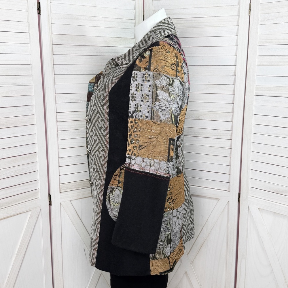 Zashi Embroidered Patchwork Tapestry Overcoat Bla… - image 2